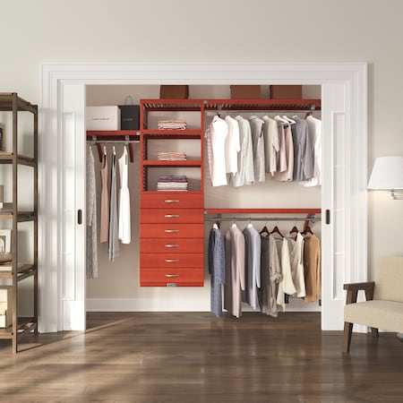 John Louis Home Solid Wood Walk-In Closet System with 6 Drawers Red Mahogany JLH-317